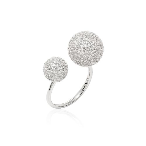 Anel Bolas 12mm e 9mm de Zircônias Brancas - Prata 925