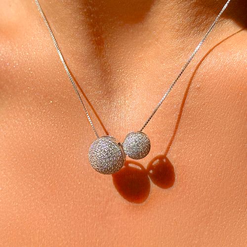 Colar Bolas 12mm e 9mm de Zircônias Brancas 48cm - Prata 925