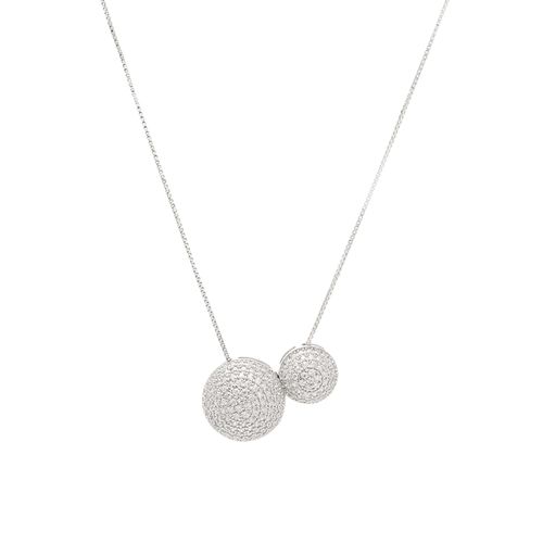 Colar Bolas 12mm e 9mm de Zircônias Brancas 48cm - Prata 925