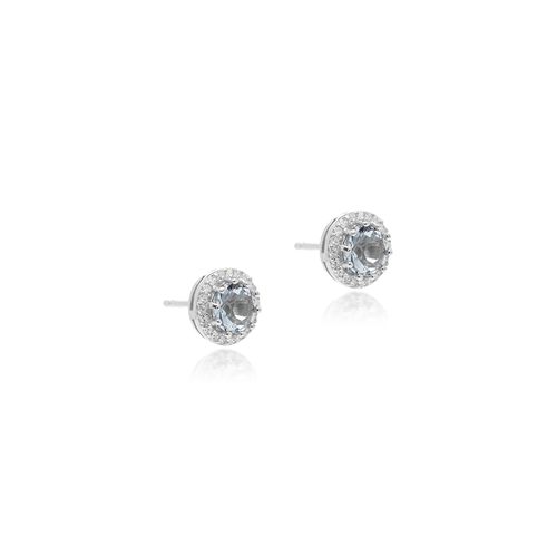 Brinco Sol de Cristal London Blue e Zircônias Brancas - Prata 925