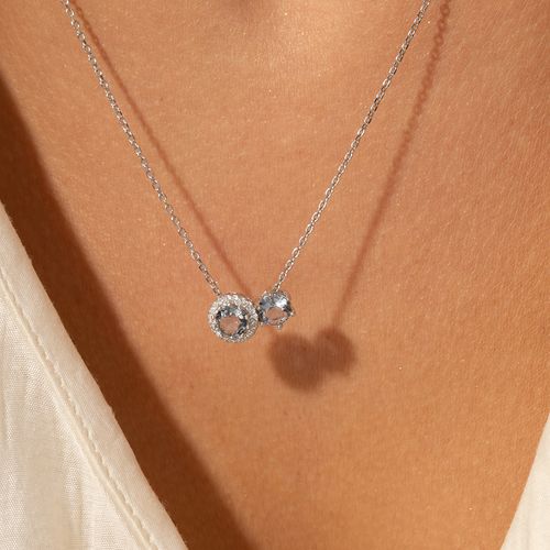 COLAR CRISTAL LONDON BLUE ZIRCONIA BRANCA SOL DUPLO