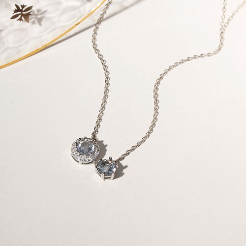 COLAR CRISTAL LONDON BLUE ZIRCONIA BRANCA SOL DUPLO