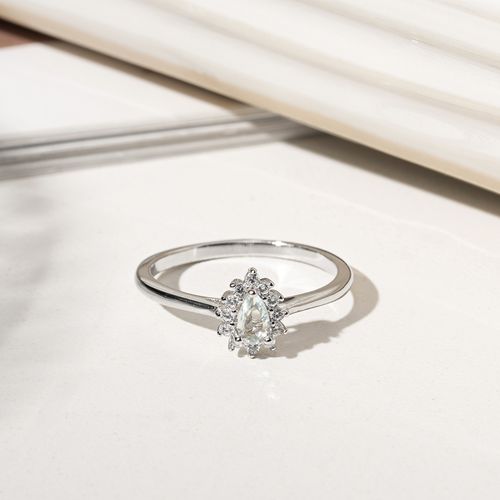 Anel Gotinha Cravejado de Cristal Água Marinha e Zircônias Brancas - Prata 925