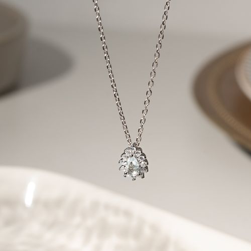 Colar Gotinha Cravejado de Cristal Água Marinha e Zircônias Brancas 50cm - Prata 925