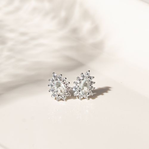 Brinco Gotinha Cravejado de Cristal Água Marinha e Zircônias Brancas - Prata 925