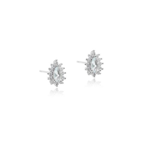 Brinco Gotinha Cravejado de Cristal Água Marinha e Zircônias Brancas - Prata 925