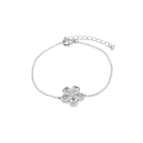 Pulseira Flor 5 Petálas de Gotas com Cristal London Blue e Zircônias Brancas 19cm - Prata 925