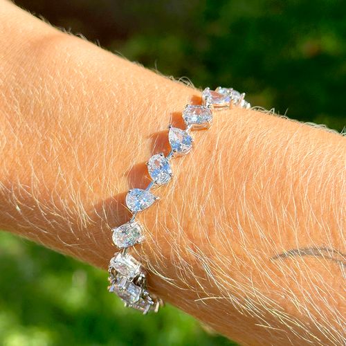 Pulseira Riviera Gotas e Ovais de Zircônias Diamond 17cm - Prata 925