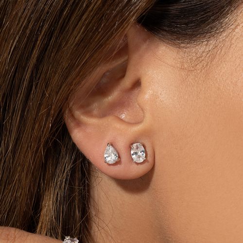 Kit com 2 Pares de Brincos Gota e Oval com Zircônias Diamond - Prata 925