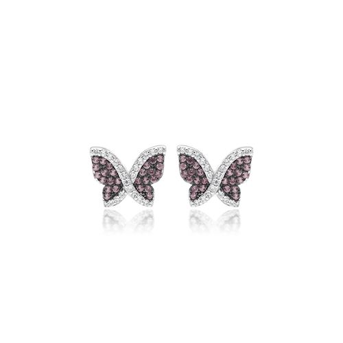 Brinco Borboleta com Zircônias Rubi e Zircônias Brancas - Prata 925