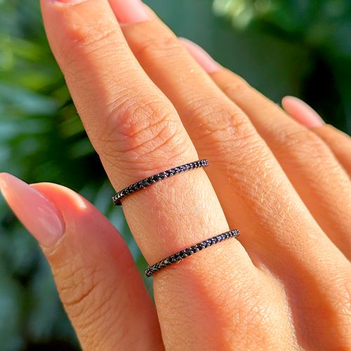 Anel Aro Duplo Cravejado de Zircônias Negras - Banho de Ródio Negro