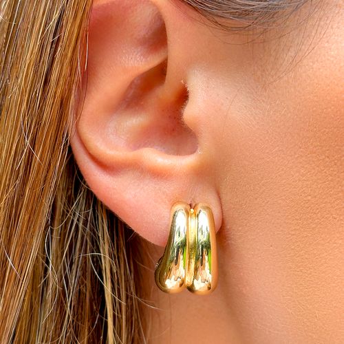 Brinco Liso Duplo - Banho de Ouro 18k