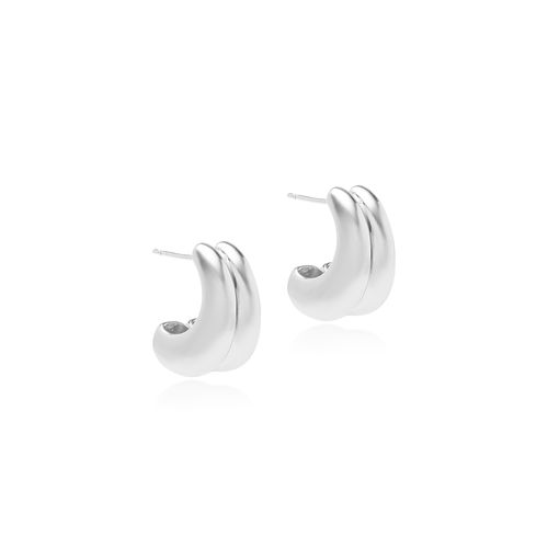 Brinco Liso Duplo - Banho de Ródio Branco