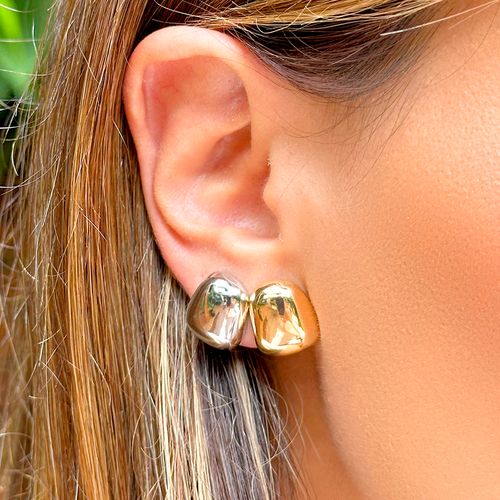 Kit com 2 Pares de Brincos Cushion Liso - Banho de Ouro 18k