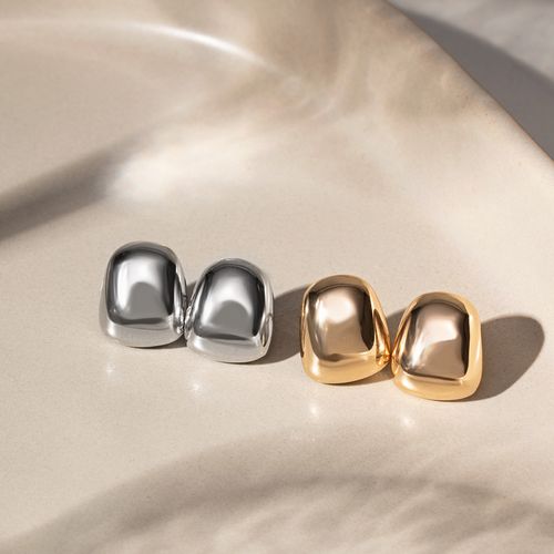 Kit com 2 Pares de Brincos Cushion Liso - Banho de Ouro 18k