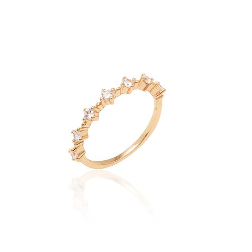 Anel Meia Aliança 7 Pontos de Luz com Zircônias Brancas - Banho de Ouro 18k