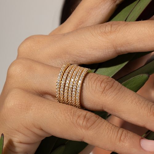 Kit com 6 Alianças Inteira Cravejada de Zircônias Brancas - Banho de Ouro 18k