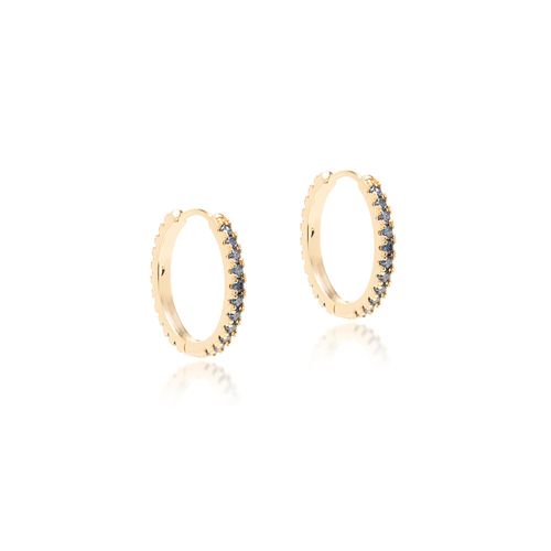 Kit com 3 Pares de Argolas 15mm/21mm/26mm com Zircônias Verde, Zircônias Azul Escuro e Zircônias Rosas - Banho de Ouro 18k