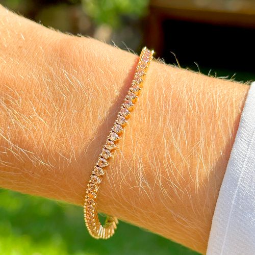Pulseira Riviera Inteira Pedras 2.0mm com Zircônias Ambar 17cm - Banho de Ouro 18k