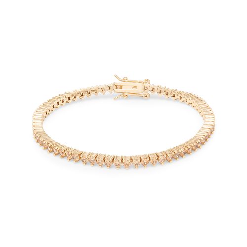 Pulseira Riviera Inteira Pedras 2.0mm com Zircônias Ambar 17cm - Banho de Ouro 18k