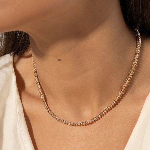 Colar Riviera Inteira Pedras 2.0mm com Zircônias Ambar 40cm - Banho de Ouro 18k