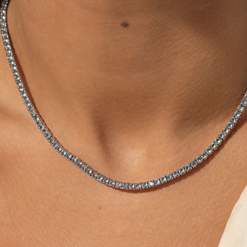 Colar Riviera Inteira de Pedras 2.0mm de Zircônias Diamond Blue 42cm - Banho de Ródio Branco