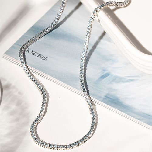 Colar Riviera Inteira de Pedras 2.0mm de Zircônias Diamond Blue 42cm - Banho de Ródio Branco