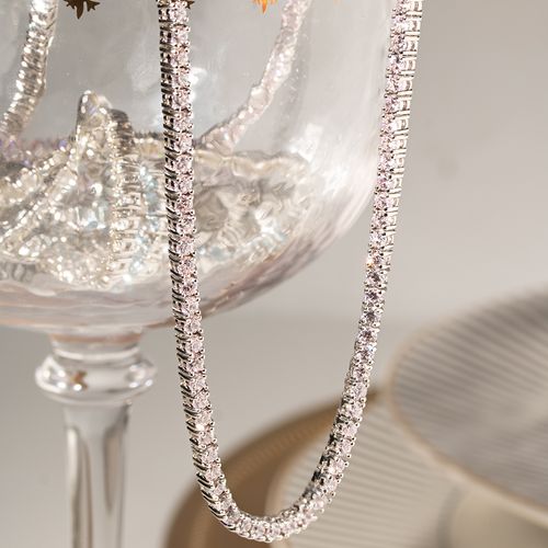 Colar Riviera Inteira de Pedras 2.0mm de Zircônias Diamond Pink 42cm - Banho de Ródio Branco