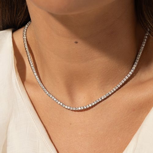Colar Riviera Inteira de Pedras 2.0mm de Zircônias Diamond Lemon 42cm - Banho de Ródio Branco