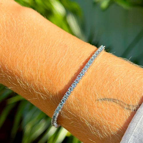 Pulseira Riviera Inteira de Pedras 2.0mm de Zircônias Diamond Blue 17cm - Banho de Ródio Branco