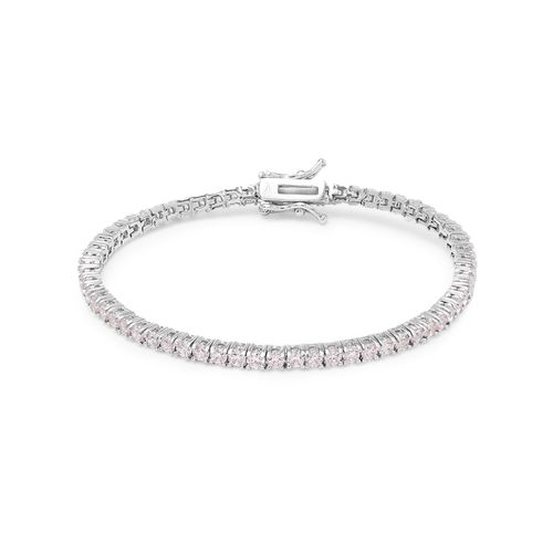 Pulseira Riviera Inteira de Pedras 2.0mm de Zircônias Diamond Pink 17cm - Banho de Ródio Branco
