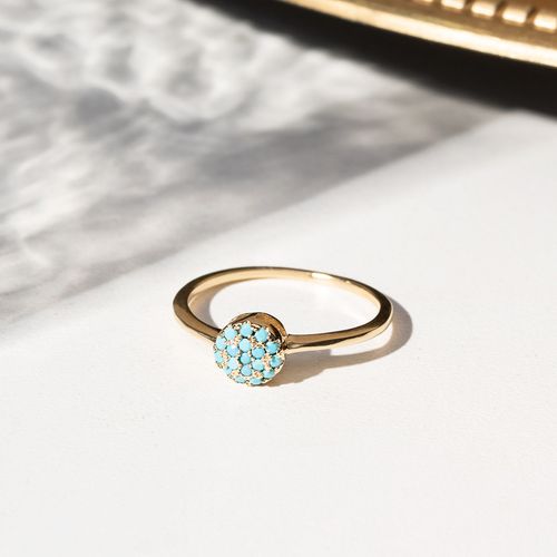 Anel Redondo Nano Turquesa - Banho de Ouro 18k