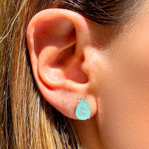 Kit de Brincos e Piercing de Gotas com Fusion Esmeralda Colombiana, Fusion Turmalina Light e Zircônias Brancas - Banho de Ouro 18k