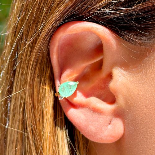 Kit de Brincos e Piercing de Gotas com Fusion Esmeralda Colombiana, Fusion Turmalina Light e Zircônias Brancas - Banho de Ouro 18k