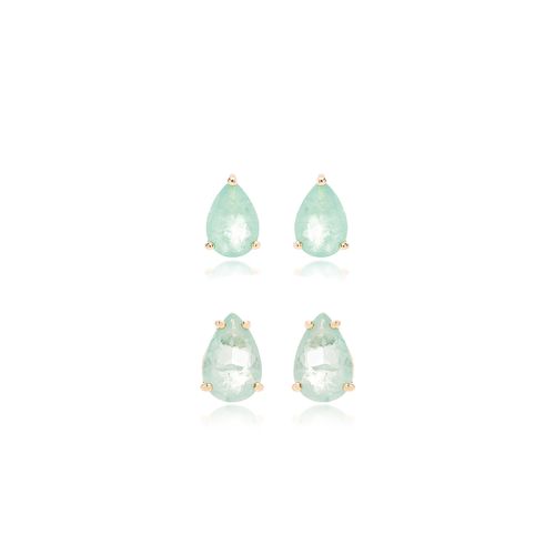 Brinco Gotas Kit com 2 Pares de Fusion Esmeralda Colombiana e Fusion Turmalina Light - Banho de Ouro 18k