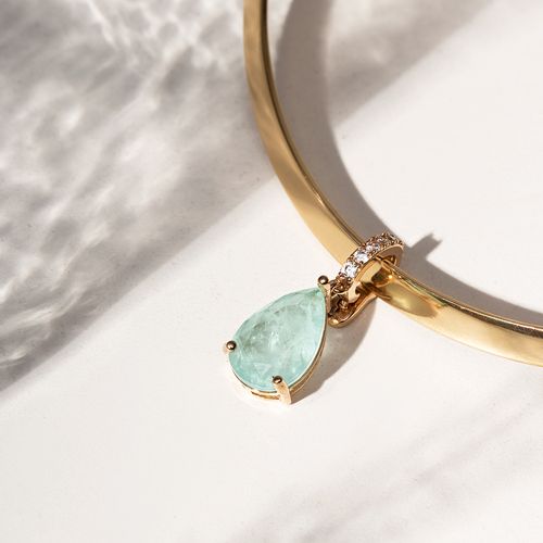 Gargantilha Aro Liso com Pingente Gota de Fusion Turmalina Light e Zircônias Brancas - Banho de Ouro 18k