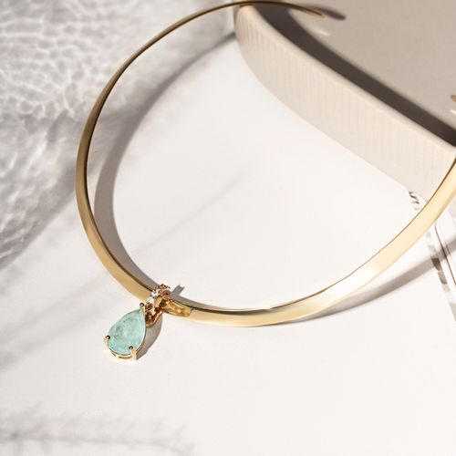 Gargantilha Aro Liso com Pingente Gota de Fusion Turmalina Light e Zircônias Brancas - Banho de Ouro 18k
