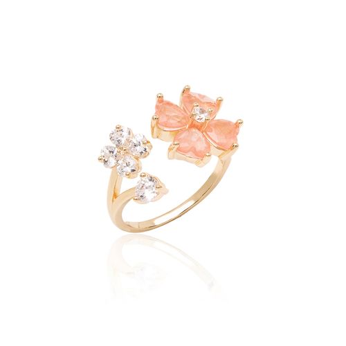 Anel Clover com Cristal Podange e Zircônias Brancas - Banho de Ouro 18k