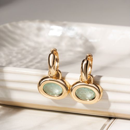 Brinco Argola 15mm com Pingente Oval de Fusion Turmalina Light Versátil - Banho de Ouro 18k