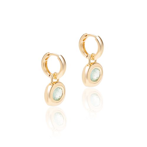 Brinco Argola 15mm com Pingente Oval de Fusion Turmalina Light Versátil - Banho de Ouro 18k