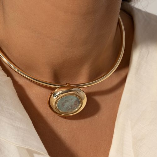 Gargantilha Aro com Pingente de Fusion Turmalina Light - Banho de Ouro 18k