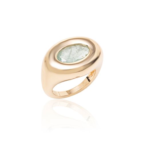 Anel Oval de Fusion Turmalina Light - Banho de Ouro 18k