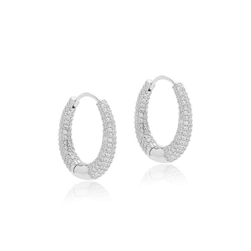 Brinco Argola Oval Toda Cravejada de Zircônias Brancas - Prata 925