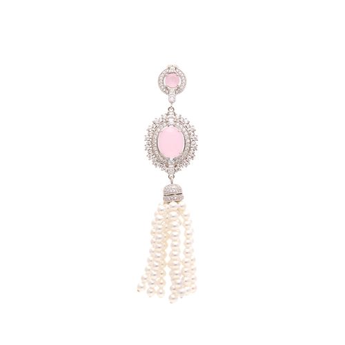 Pingente cristal quartzo rosa perola zirconia branca espelho com tassel (promoção 50%)