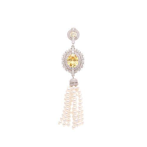 Pingente cristal citrino perola zirconia branca espelho com tassel (promoção 50%)