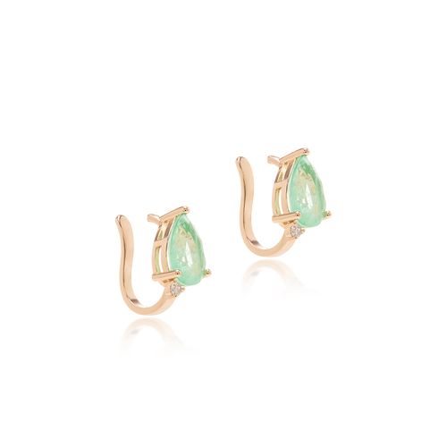 Kit de Brincos e Piercing de Gotas com Fusion Esmeralda Colombiana, Fusion Turmalina Light e Zircônias Brancas - Banho de Ouro 18k