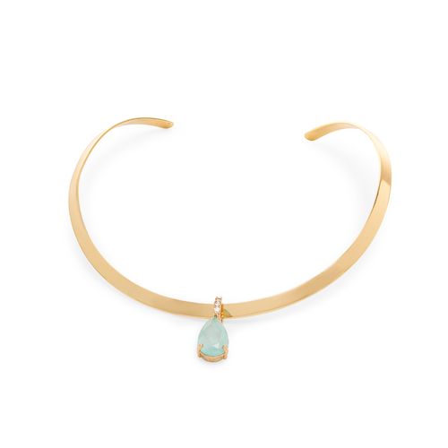 Gargantilha Aro Liso com Pingente Gota de Fusion Turmalina Light e Zircônias Brancas - Banho de Ouro 18k