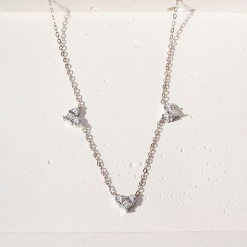 Colar Corações Moissanite 3mm com 0,11CT / 11 Pontos D - VVS1 45cm - Prata 925