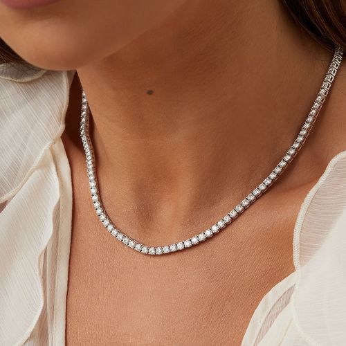 Colar Riviera Moissanite 3mm 0,11CT - D 11 Pontos VVS1 Cravação 4 Garras 42cm - Prata 925