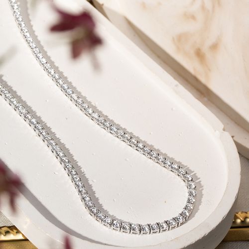 Colar Riviera Moissanite 3mm 0,11CT - D 11 Pontos VVS1 Cravação 4 Garras 42cm - Prata 925
